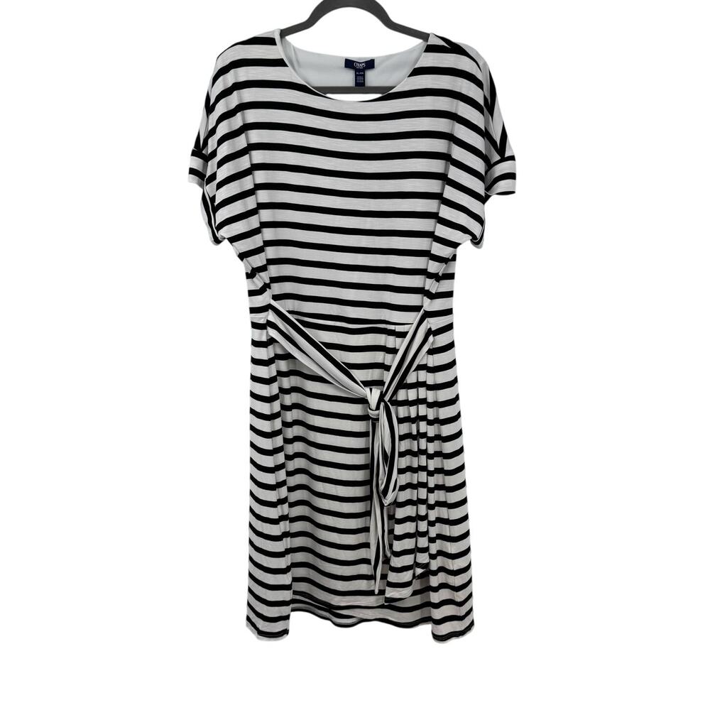 NEW Chaps Knit Dress XL White Black Striped Knit Faux Wrap Preppy Nautical